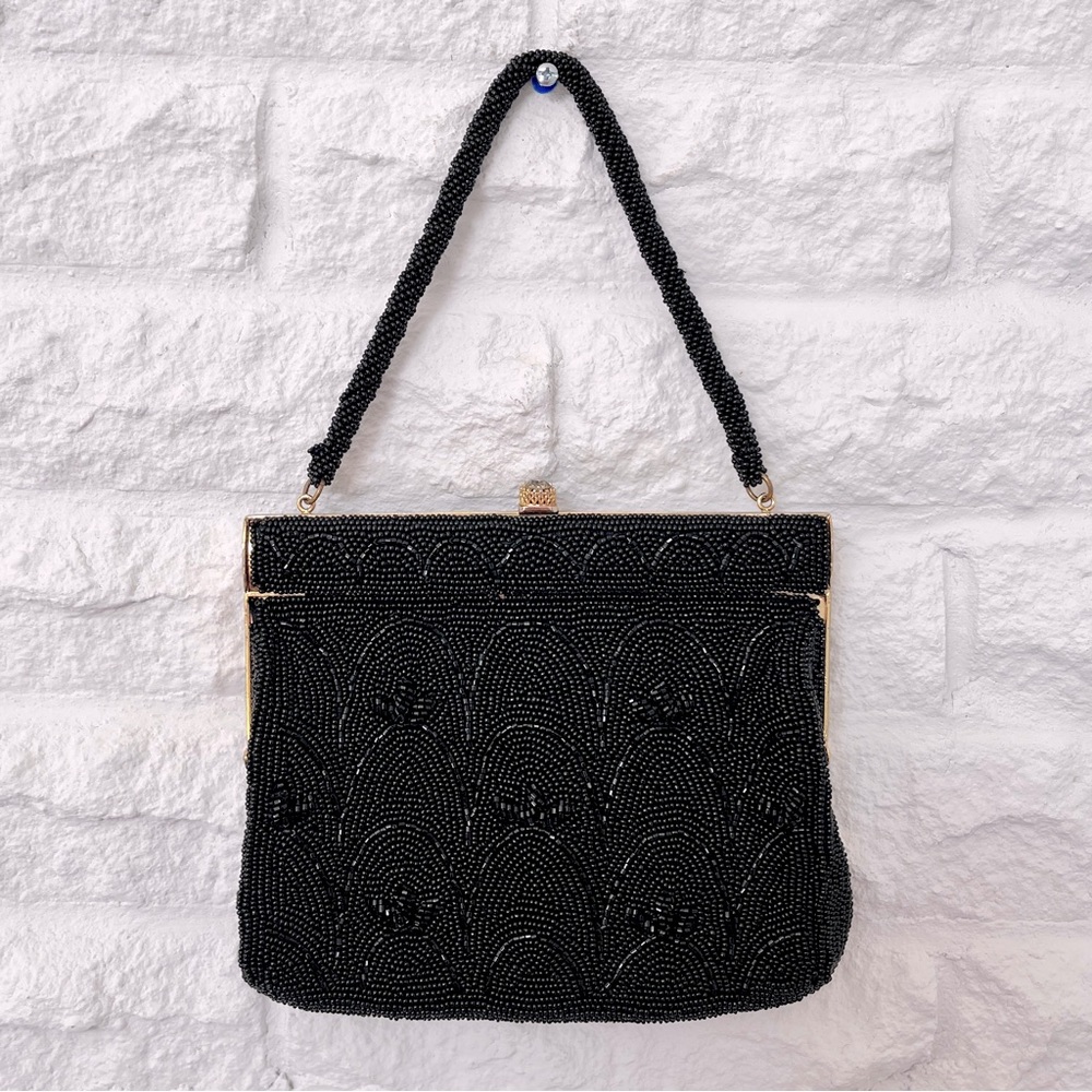 Vintage Walborg Art Nouveau Black Beaded Evening Bag